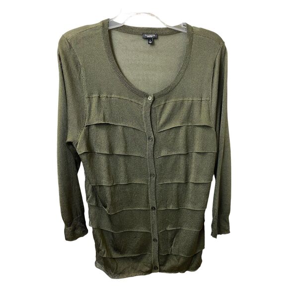 Talbots Tiered Ruffle Front Knit Cardigan, Dark Olive, nwot size L - Picture 5 of 7